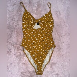 Forever 21 Mustard Floral Bodysuit